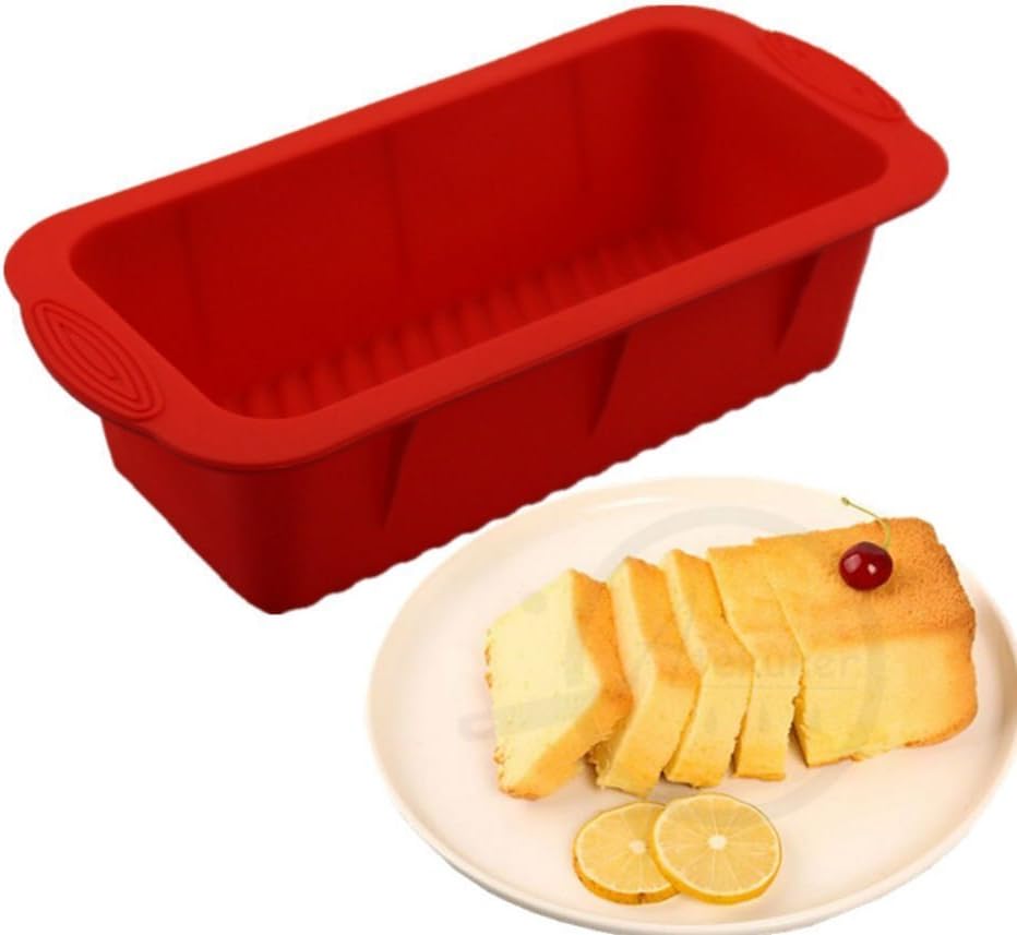 Atekuker Rectangle Silicone Cake Mold Bakeware (L)10.12"*(W)4.92"*(D)2.56" Silicone Forms For Baking Toast Bread Cake Stencils (Red)