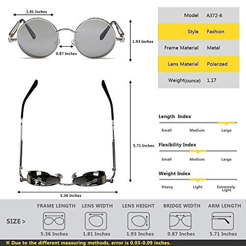 Rocknight Gothic Steampunk Polarized Full Metal Round Frame Sunglasses UV Protection silver & silver