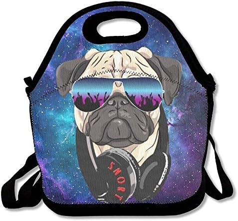 DJ Pug Rock Lunch Bag Tote Handbag Lunchbox Food Container Tote Cooler Warm Pouch for School Work Office