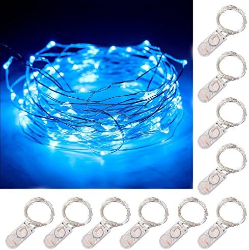 ZJMZZM Led String Lights, 10 Sets of 6.8 Ft/2M Waterproof Silver Lights, 2 x CR2032 Battery Operated Portable Lights, Suitable for DIY Decoration in Wedding, Christmas and Any Other Party