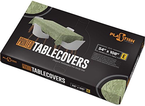 PLASTISH disposable party tablecloth for rectangle tables - 54" X 108" - 13 Count - Green Twigs design, plastic material for birthday party, holidays, baby showers, picnics, and daily use.