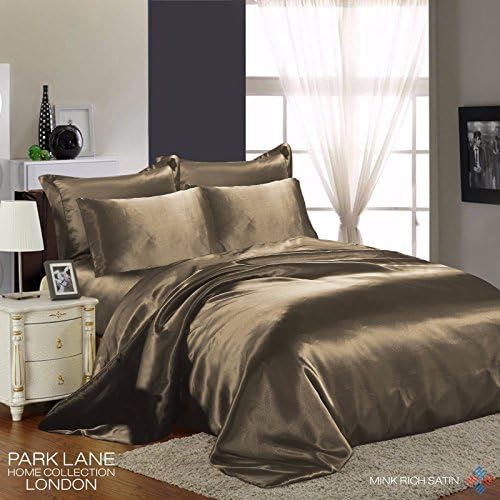 6PCS SATIN SILK ✔ COMPLETE BEDDING SET ✔ DUVET COVER FITTED SHEET 4 PILLOW CASES (Mink, King)
