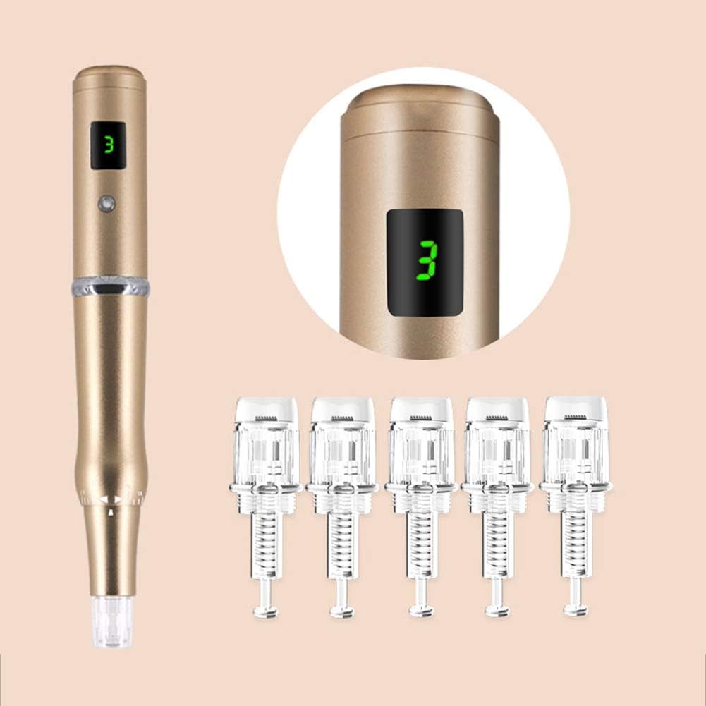 LTLGHY Dermapen Microneedle 0Mm-2.0Mm Adjustment Electric Derma Pen Auto Micro Needle Roller Anti Aging Skin Therapy Device(Rechargeable Wireless) + 5Pcs Needle Cartridges