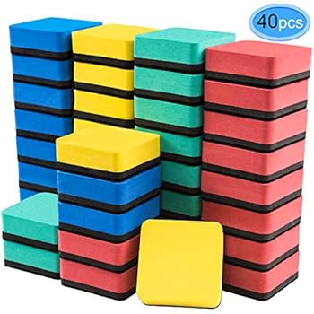 Dry Erase Erasers, 40 Pack Magnetic Whiteboard Dry Erasers Chalkboard Cleaner Wiper for Classroom Home Office, 4 Assorted Colors(Blue, Red, Green, Yellow) by EAONE
