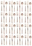 Metallic Plastic Assorted Cutlery, Rose Gold 48 count Heavyweight Plastic Forks Knives Spoons