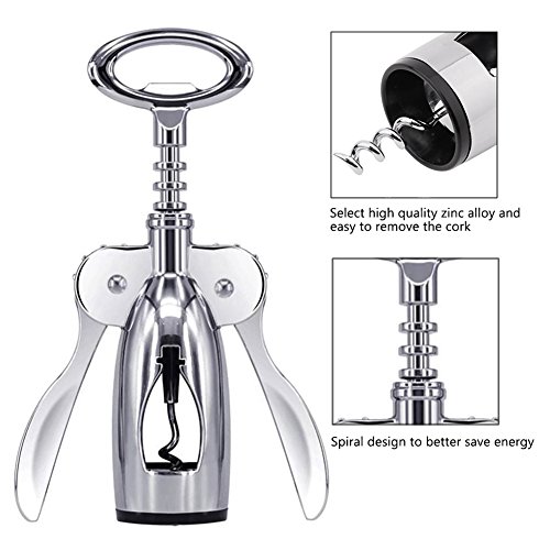 Foho Wing Corkscrew Wine Opener, Premium All-in-one Wine Corkscrew and Bottle Opener With Bonus Wine Stopper, Waiters Corkscrew - Handheld Design - Stainless Steel - Thumbnail 3
