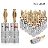WGGE WG-009 Banana Plugs Audio Jack Connectors, 24k Gold Dual Screw Lock Jack Speaker Banana Connectors for Speaker Wire, Wall Plate (12 Pairs (24 Plugs))
