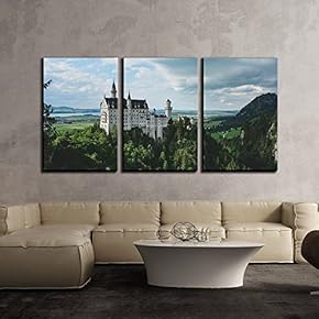 3 Piece Canvas Wall Art - Overlook of Ancient Castle - Modern Home Art Stretched and Framed Ready to Hang - 16"x24"x3 Panels