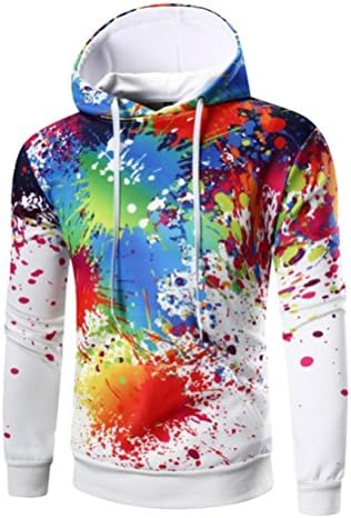 Men Hoodie Neartime Men's Long Sleeve Tops Digital Print Hooded Sweatshirt Coat Outwear (M, White)