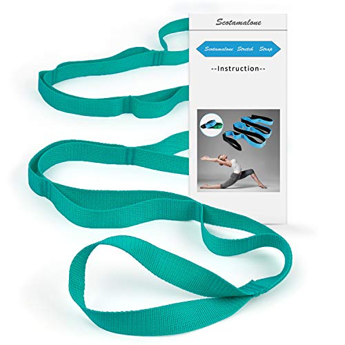 Scotamalone Stretching Strap Yoga Strap Physical Therapy for Home Workout, Exercise, Pilates and Gymnastics with Exercise Book 10 Loops Non-Elastic Stretch Bands with Aesthetic Packaging for Women & Men
