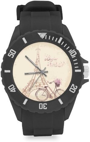 Birthday Gifts Eiffel Tower Bycicle Art Kids' Round Rubber Sport Watch