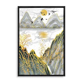 Framed Canvas Wall Art Golden Forest Canvas Prints Home Artwork Decoration for Living Room,Bedroom - 16x24 inches