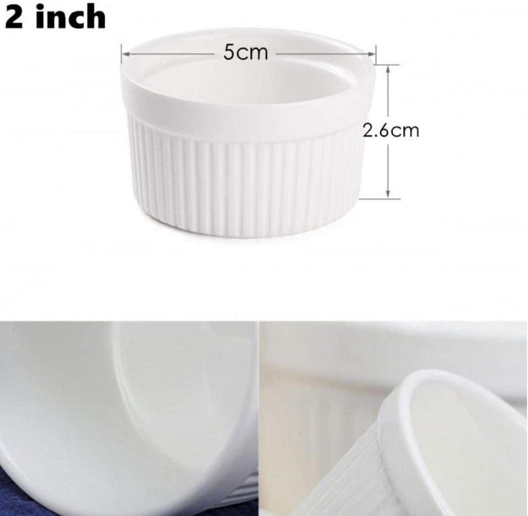Angoter Set of 6 Fine White Porcelain Ramekins Souffle Cup 6 Szies Baking Creme Brulee Pudding Custard Cups 5 * 2.6cm