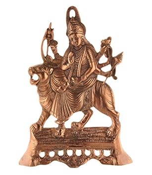 Abhushan Black Metal Durga Devi Sitting On A Tiger Wall Hanging Plate.(28cmx0.5cmx15.5cm)