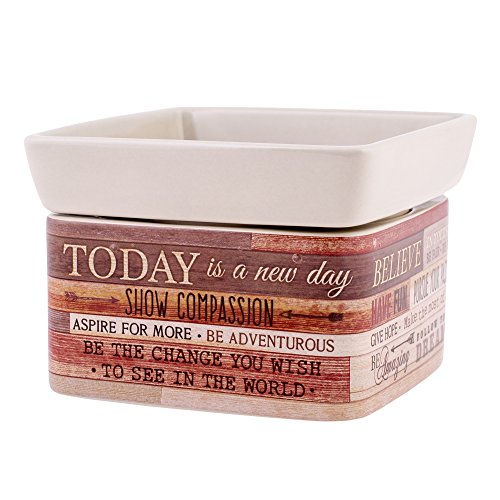 Today Aspire Change World Wood Look Stoneware Electric 2-In-1 Jar Candle and Wax Tart Oil Warmer