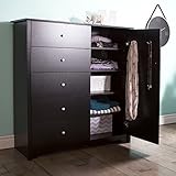 South Shore Vito Door Chest with 5 Drawers and Adjustable Shelves, Pure Black