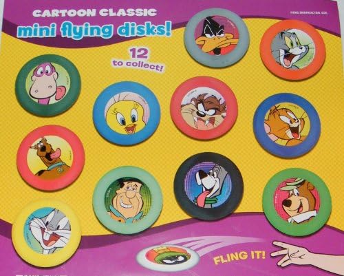 Classic Cartoon Flying Mini Disc Set of 12 Featuring the Looney Tunes, Tom and Jerry, Scooby-doo, Yogi Bear and the Flintstones and Bonus Special Looney Tunes Figure Mold