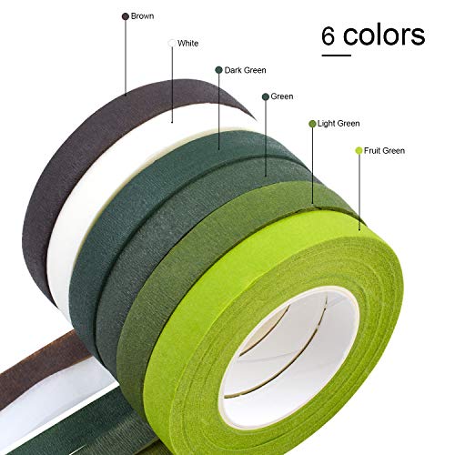 Jdesun 6 Colors Floral Tapes Self-Adhesive Masking Tapes,1/2 in x 30 Yard for Bouquet Stem Wrap Florist