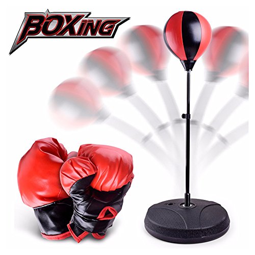 FTXJ Boxing Equipment Set Height Adjustable Punching Ball Stand with Boxing Gloves Kids Fitness Training Home Toy