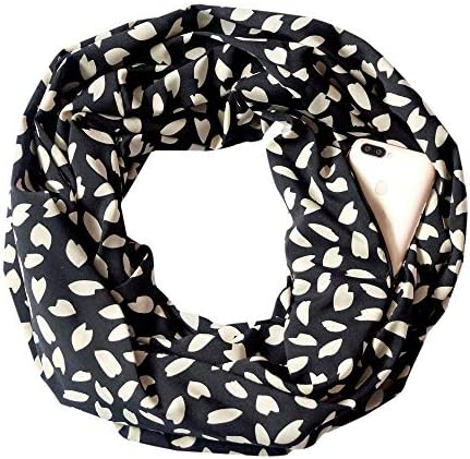 VPASS Women Convertible Travel Scarf with Secret Hidden Zipper Pocket Infinity Scarf Winter Warm Print Retro Cashmere Wool Loop Shawl Scarves