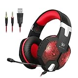 Jeecoo JC-G1000 Stereo Over-ear Gaming Headset with 7 Colors Breathing LED Light and Microphone - Red