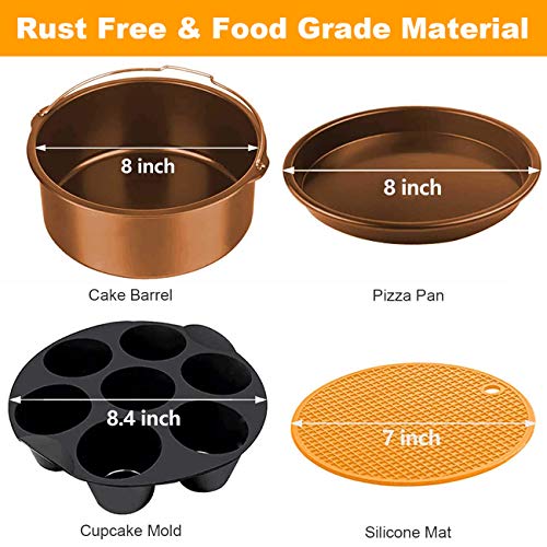 XL Air Fryer Accessories, Set of 14 for Gowise Phillips Cozyna 4.2/4.5/5.5/5.8/6.5/6.8 QT wiith Recipe Cookbook, No Rusting 8'' Cake Barrel, Pizza Pan, 9'' Air Fryer Liners, Silicone Oil Brush, Baking Cups, Plate Gripper - Thumbnail 2