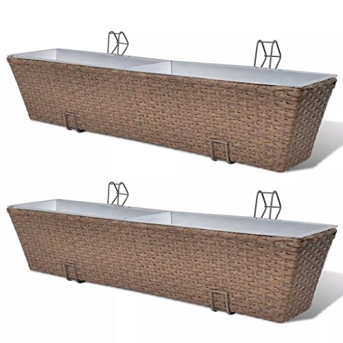 Galapara Railing Planter, Window Box Wall Hanging Planter Set Durable Plant Container Set Lovely Balcony Flower Pot Weatherproof Poly Rattan, 30 inch 2 pcs Brown