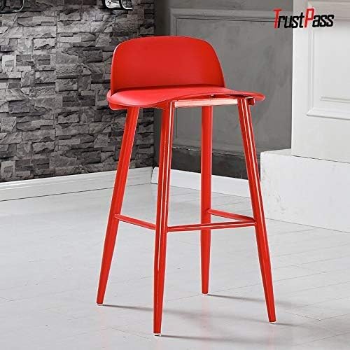 30-inch Square Wrought Iron Bar Stool, Coffee Shop Counter High Stool Dining Stool, Creative Modern Design (Color : Red)