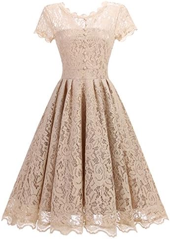 Star Finch Retro Floral Lace Prom Dresses Short Homecoming Dresses Cap Sleeves Vintage Cocktail Bridesmaid Dresses, Champagne M