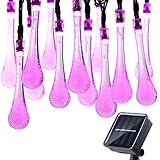 Qedertek Solar String Lights 19.2 Ft 8 Modes 30 Water Drop LED, Solar Lights for Garden Decorations, Fence, Patio, Xmas, Wedding, Party and Holiday (Pink)