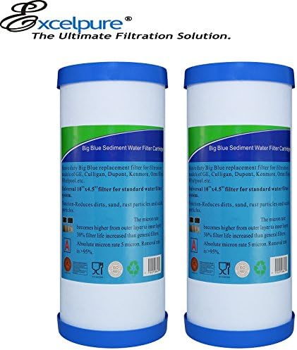 EXCELPURE Activated Carbon RFC-BB Compatible W/Culligan RFC-BB HD-950 Pentek 10" Big Blue Whirlpool WHCF-WHPLBB, American Plumber WRC25-HD W10-PR 10" x 4.5" Sediment Filter - 2PACK