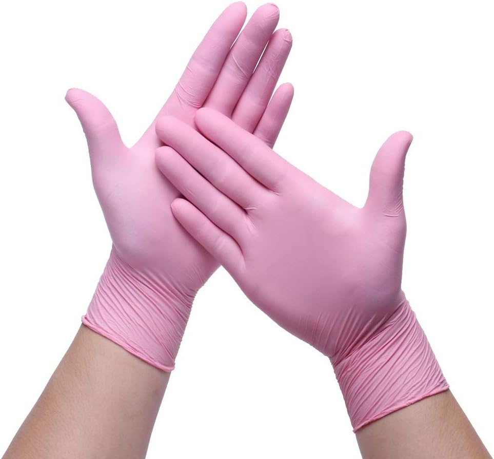 YYZSL Disposable Gloves Nitrile Exam Powder-Free Gloves - Disposable Food Grade Pink Gloves, Latex - Free, Non Sterile, Convenient Dispenser Pack of 100 for Kitchen Work (Color : Pink, Size : XS)
