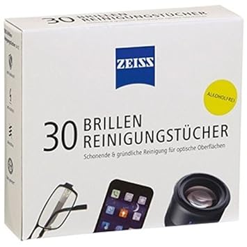 ZEISS Brillen-Reinigungstücher (3 x 30 Stück), alkoholfrei, zur schonenden & gründlichen Reinigung Ihrer Brillengläser