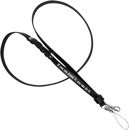 Amazon Co Jp 安全パーツ付 ネックストラップ ブラック 英語 メッセージ 日本製 本牛革 1枚革 レザー ブラック If You Can Dream It You Can Do It 夢見ることができれば それは実現できる 文房具 オフィス用品