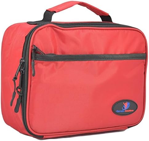 Ramaka Solutions - Insulated Lunch Bag Box for Kids – Stain Resistant Nylon, Easy to Clean Lunch Tote for School or Sports- Large Zippered Pockets, Padded Carry Handle (Red)