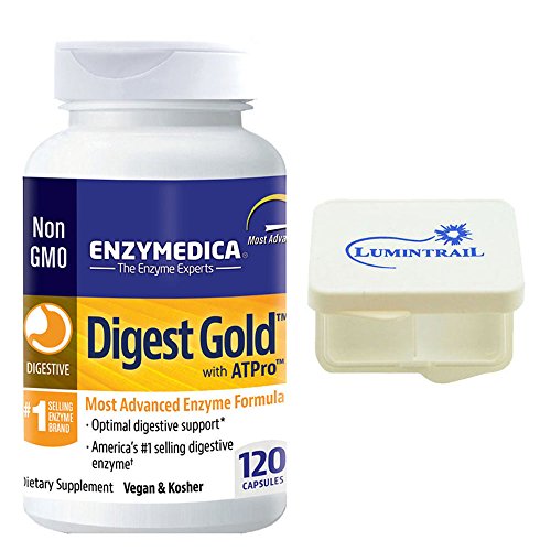 Enzymedica - Digest Gold with ATPro, High Potency Enzymes for Optimal Digestive Support,120 Capsules and Includes a Lumintrail Pill Case