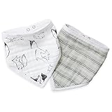 aden by aden + anais Bandana Bib, 100% Cotton Muslin, Soft Absorbent 3 Layers, Adjustable, 8.5” X 16”, 2 Pack, Trotting Fox