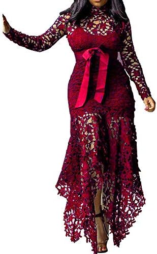 VERWIN Hollow Floor-Length Lace-Up Asymmetrical Women's Maxi Dress