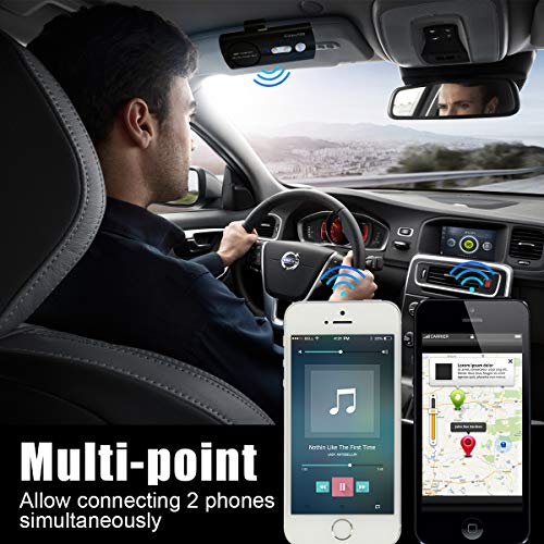 Carpuride Bluetooth Handsfree Car Kit, AUTO ON Visor Bluetooth Speakerphone, Support Siri Google Voice Command, Phone GPS Music Player, Dual Link, High Clear Call