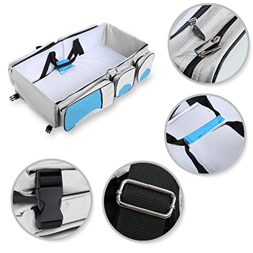 Baabyoo Baby Travel Bed Bag Baby Diaper Bag Portable Baby Diaper Change Station 4 in 1 Folding Baby Bag Newborn Carrier Infant Bassinet Baby Tote Bag Folding Crib Baby Shower Gift (Royal Blue)