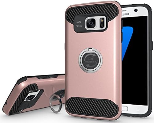 Buyus Galaxy S7 Case with Kickstand Ring, Raised Lip Protection for Screen and Camera, Dual Layer Combo Slim Fit Protective Cover, Hard PC Outer Shell + Soft TPU Shock Absorbing Core (Rose Gold)
