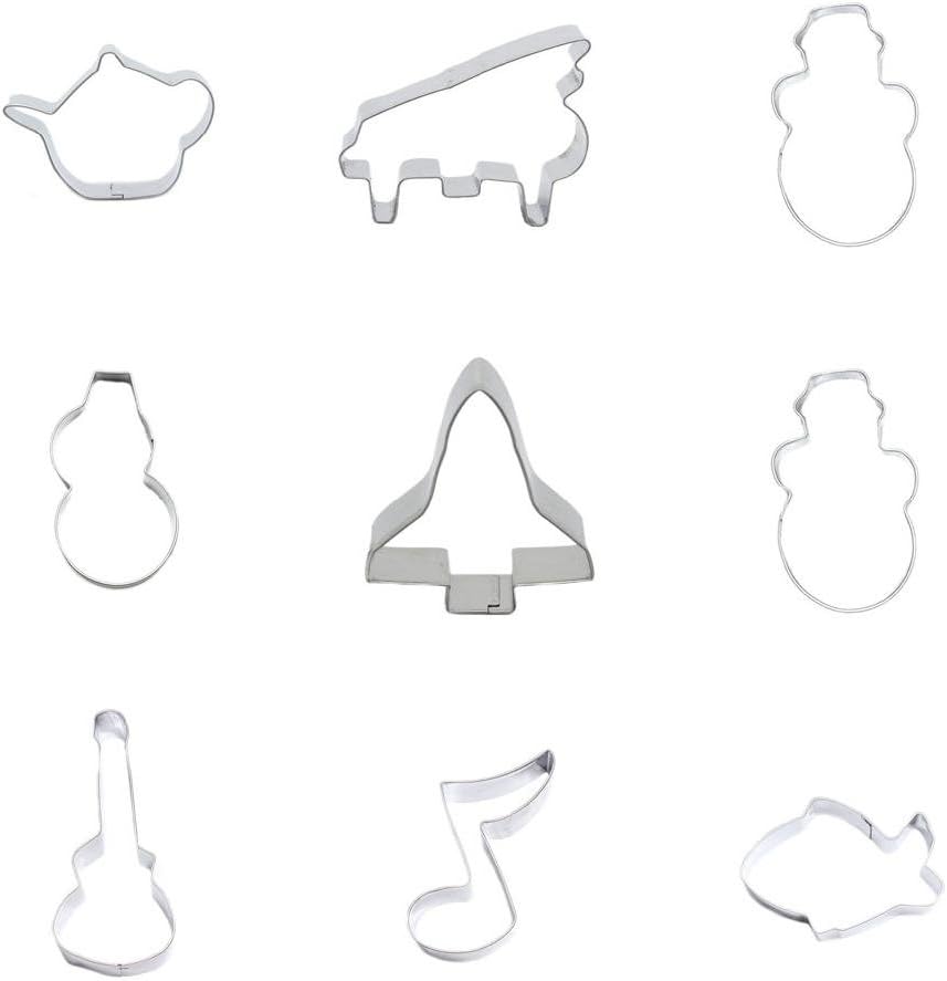 9 Pieces Cookie Cutter Biscuit Baby Shark Note Guitar Snowman Spaceship Gourd Cucurbit Piano Teapot