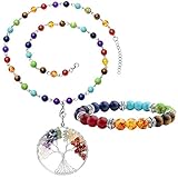 Top Plaza 7 Chakra Gemstones Tree of Life Healing Crystal Energy Yoga Balance Meditation Semi Precious Beads Necklace Bracelet Set