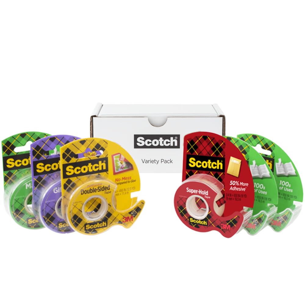 Photo 1 of Scotch Variety Pack Tape, Assorted Sizes Including Magic Tape, Double-Sided Tape, Gift-Wrap Tape, and Super-Hold Tape, 6 Rolls Total