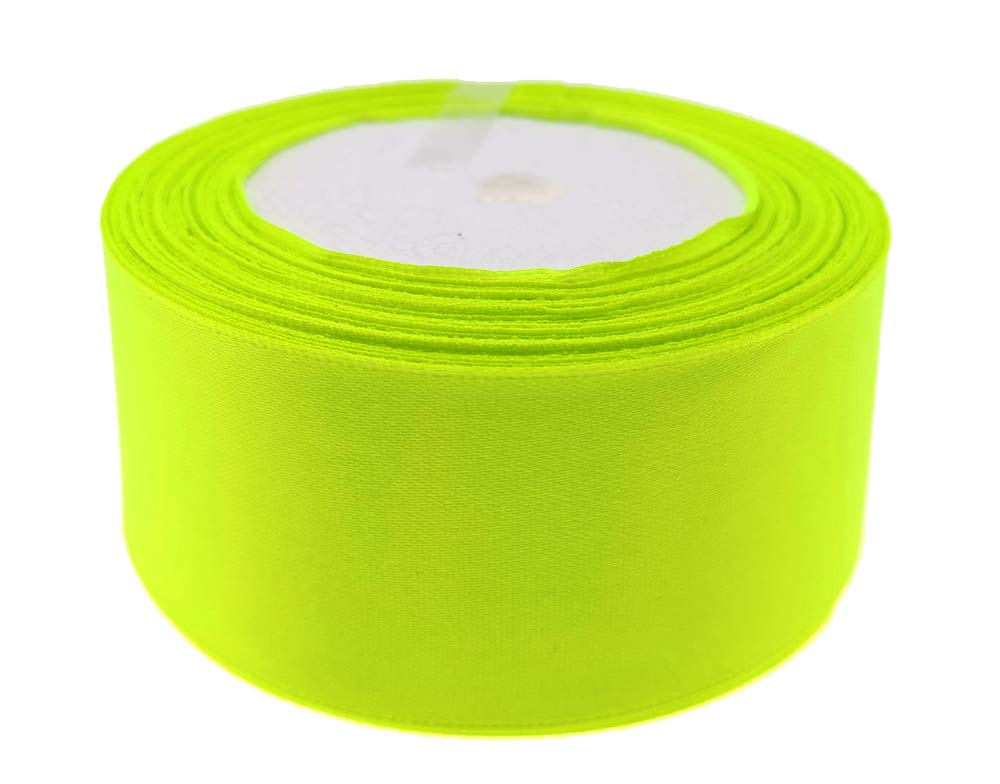 Solid Color Satin Fabric Ribbon for Craft, Gift Wrapping, Hair Bow, Wedding Deco … (Fluorescent Green, 1-1/2" x 25 Yards)
