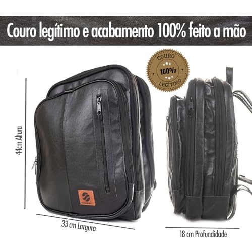 Mochila Couro Legítimo Natural Notebook Executiva Preto Masculina Premium Bisbel 44x33x18cm