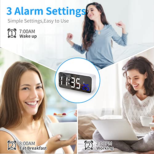 Digital Alarm Clock with Big White Bold Digit Display, Easy Set Up, 12/24Hr, Snooze, Temperature