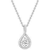 EAMTI 925 Sterling Silver Necklace for Women Cubic Zirconia Round Cut 1.25CT Pendant Necklace Dainty Jewelry for Women
