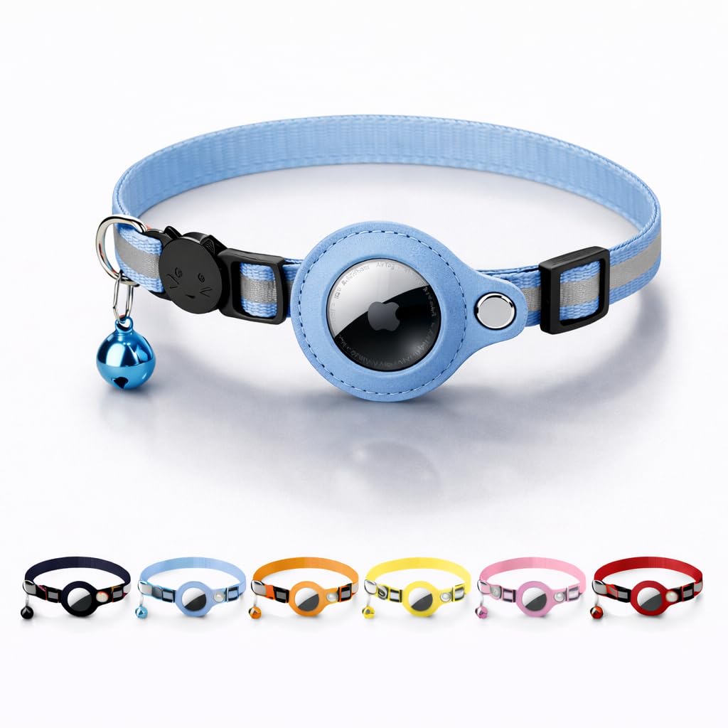 AirTag Cat Collar – Reflective Breakaway Collar with Bell – Adjustable, Soft Nylon – Compatible with Apple AirTag – Pet Tracker Holder (AirTag Not Included)