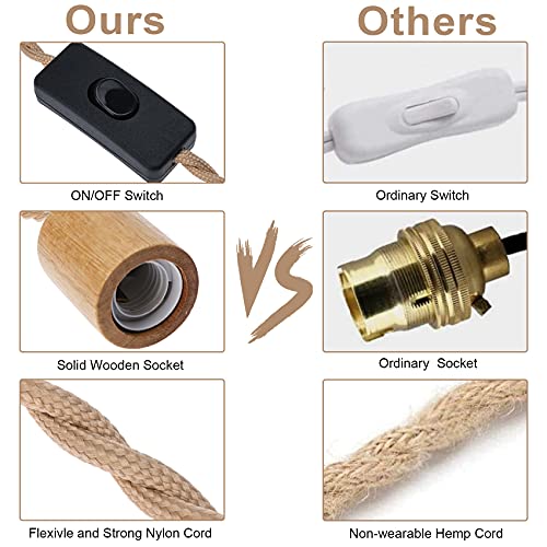 Wood Pendant Light Cord Kit with Switch, 16.4FT Twisted Nylon